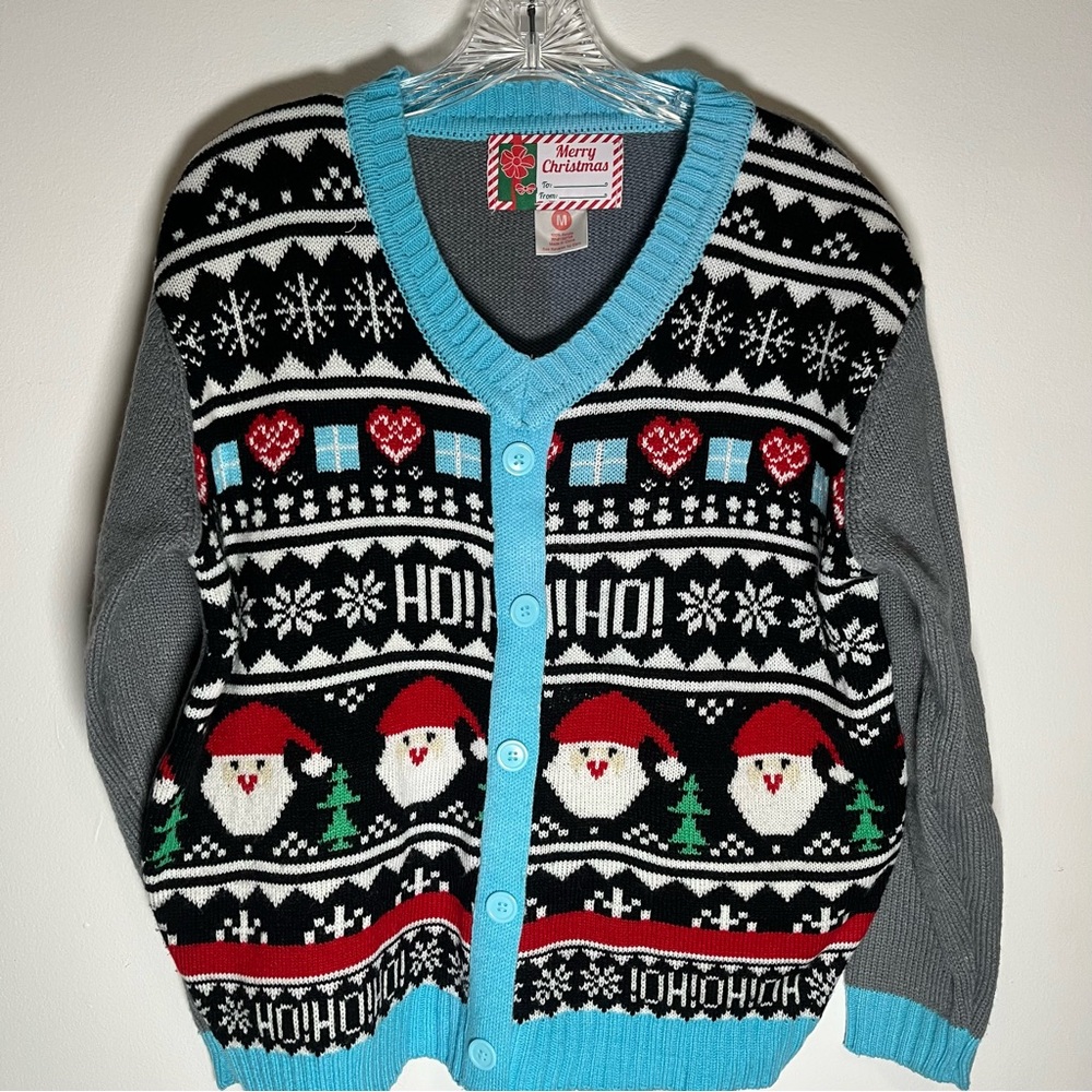 Merry Christmas, ugly sweater, size medium, acrylic Santa Claus, ho ho ho